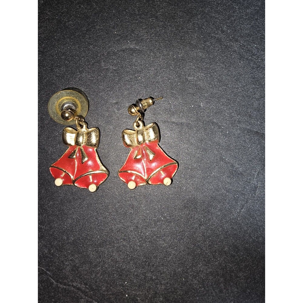 Vintage-XMAS Red Enamel Bell Stud Pierced Earrings
